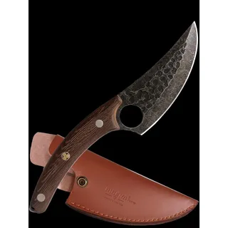 Handgefertigte Küchenmesser, Japanisch Kochmesser zum Schneiden, Ausbeinen, Hacken, Outdoor Messer mit hohem Kohlenstoffstahl & Lederscheide für Haus, Camping, BBQ, Geschenk-Box-Messer-Set