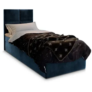 Masseno Boxbett Lena 90 90x200 cm mit Matratze und Topper - Blau , Holz , H2 + H3 , 90x200 cm , Schlafzimmer, Betten, Boxspringbetten