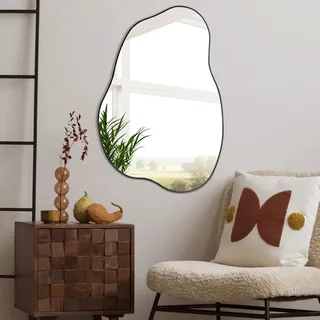 POZINO Asymmetrischer Spiegel, schwarzer unregelmäßiger Spiegel, moderner, einzigartiger Wolkenspiegel für Wohnzimmer, Badezimmer, Schlafzimmer, Eingangsbereich, Heimdekoration, 76,2 x 52,1 cm