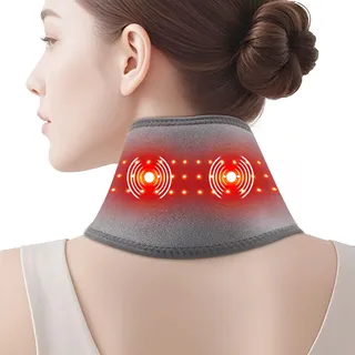 Grau Kabelloses Nackenheizkissen Mit Vibrationsmassage, Tragbarer Nackenwärmer Mit 660nm Rotlicht, 3 Heizstufen, 3 Vibrationsmodi Und 3000mAh Akku, Geeignet Für Frauen Und Männer, 85cm Länge