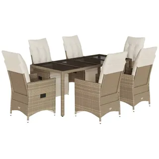 vidaXL 7-tlg. Garten-Bistro-Set mit Kissen Beige Poly Rattan - Beige