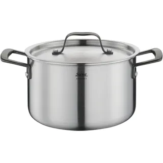 Spring Kochtopf GOURMET, mehrschichtiger Topf mit Deckel aus Edelstahl, backofengeeignet, mit Innenskalierung, Ø 20 cm, Höhe 12 cm, 3,7 Liter, schwarz