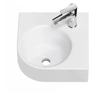 EMKE Dreieck Waschbecken 44 x 38,5 x 15,5 cm - Aufsatzwaschbecken Wandmontage für Gäste-WC und Bad - Weiß glänzend