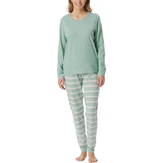 Schiesser Damen Schlafanzug Lang mit Bündchen Baumwolle-Nightwear Pyjamaset, Grün-Mel_181746, 36