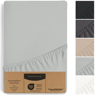 Hausfelder Topper Boxspringbett Spannbettlaken 180x200 bis 200x200 cm, bis 15 cm Matratzenhöhe, Jersey Baumwolle Bettlaken Bezug für 180x200cm bis 200x200cm Boxspringbetten Matratzen, Grau