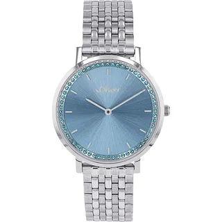 s.Oliver Quarzuhr Armbanduhr, Damenuhr, Edelstahlarmband, analog, Zirkonia (synth.), silberfarben