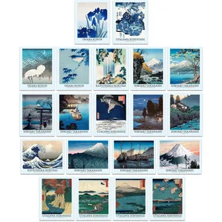 20 PCS Japanische Wandkunst - Asian Art, Japanische Raumdekoration/Contemporary Japanese Prints, Hokusai Paintings, Waves Poster, Japanese Pictures for Japan Home Office Decor/Tsunami Pictures