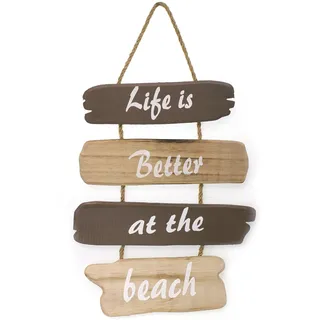 TEMPELWELT Bild Wandbild Life is Better at the beach 28 x 35 cm, Holz nazur braun, Dekoanhänger mit Spruch, Schild Holzbild Wanddekoration Wohnidee