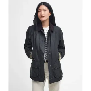 Barbour für Damen. LWX0667 Gewachste Beadnell-Jacke schwarz (L), Lässig, Baumwolle