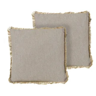 BELIANI Gartenkissen 2er Set Beige Olefin Polyester 45 x 45 cm Quadratisch mit Fransen Landhausstil Rustikal Moderner Stil Outdoor Kissen - Beige
