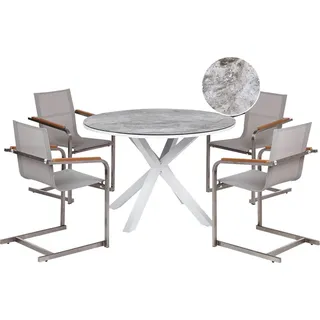 Beliani Gartenmöbel-Set, weiß und grau, Aluminium, Edelstahl, Keramik, Glas, Tischplatte mit Marmoreffekt, 4 Sitzer, Outdoor-Möbel, modern - Weiß, Grau, Silber