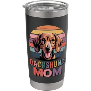 Retro Sonnenuntergang Dachshund Mom Dachshunds Doxie Dackel Doppelwandiger Edelstahl-Thermobecher