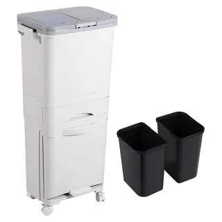 TolleTour 42L Abfalleimer Mülleimer Küche Müllsortier 4 Fächer Recycler Lagerschrank Pedal - Weiß