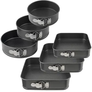 NAMYEUT 6 Stück Springform Set Rund und Eckig, 3 Rund Kuchenform und 3 Quadratische Backform, Springforme mit Hebeboden, Antihaft Rund Backform für Kuchen, 16cm 18cm 20cm 22cm 24cm 26cm