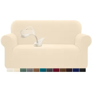 Granbest Stretch Wasserdicht Sofabezug 1 Stück Sofahusse Spandex Jacquard Elastische Couchbezug mit Anti-Rutsch-Schaumstoffe (2 Sitzer, Beige)