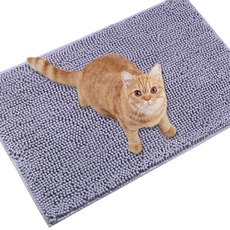 VIVAGLORY Katzenstreu-Matte, Streufangmatte, 90 × 64 cm Katzen Katzentoiletten Teppich mit Wasserdichter Rückseite, Superweich für Die Pfoten der Katze, Maschinenwaschbar, Grau