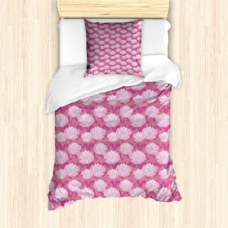 ABAKUHAUS Lotus Mantele, Folklore-Blumen, Milbensicher Allergiker geeignet mit Kissenbezügen, 135 cm x 200 cm - 80 x 80 cm, Rosa Coral Pale Pink - Rosa