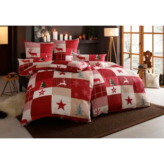Bettwäsche OTTO HOME "Nicholas", rot, B/L: 135cm x 200cm, 1 Stk., 1 Stk., Biber, B/L: 80cm x 40cm, 2 Stk., Biber, Obermaterial: 100% Baumwolle, Bettwäsche, Bettwäsche, Weihnachtsbettwäsche, Winter, in 3 Qualitäten verfügbar