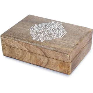 Ajuny Schmuckkästchen aus Holz – Handgefertigte Schmuckschatulle mit Keltischem Kreuz, Vintage Design, Schmuckaufbewahrung für Damen, Geschenkbox Deko Truhe – 8x5 Zoll