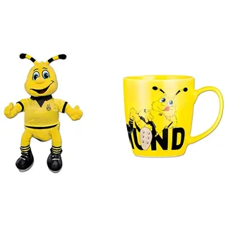 Borussia Dortmund, BVB-Emma Plüschfigur mittel, 02 Gelb, 30cm & BVB-Emma-Tasse, Gelb-schwarz, 0