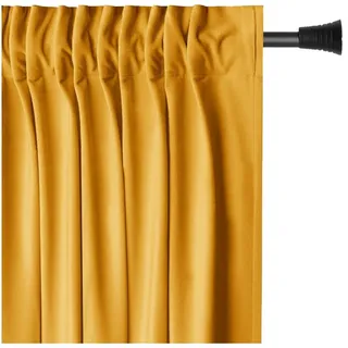 AmeliaHome Set Vorhang H 270 x B 140 cm mit Raffhalter 54 x 10 cm Velvet Optik Senfgelb 1 St. Kräuselband Wellenband Samt Halbverdunkelungsvorhang Fensterdekoration Dekoschal Dekorvorhang