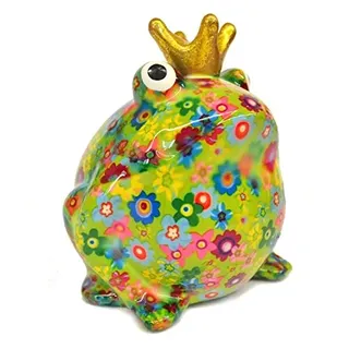 Spardose Frosch mit bunten Blumen. Pomme Pidou Keramik Spardosen mit lustigen Tiermotiven (Grün)
