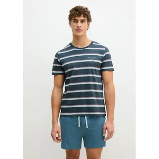 Marc OPolo Shorty "Mix N Match Cotton" 2 tlg. mit Rundhalsausschnitt, kurzem Arm und gestreiftem Oberteil, orion blau stripe, orion blau