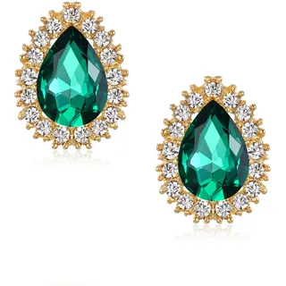 Clearine Teardrop Ohrstecker Kristall Hochzeit Braut Oval Ohrringe für Party Prom Smaragd Grün Gold Ton