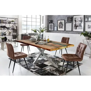 Esstisch SIT "Tops&Tables", silber (silber, silber, bunt), B:160cm H:76cm T:85cm, Tische, Esstisch, mit Tischplatte aus Altholz mit Farbresten