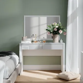 Vicco Schminktisch Annabelle, 110 cm mit 2 Schubladen, Weiß Hochglanz/Weiß - Weiß