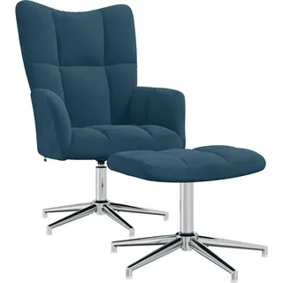 vidaXL Relaxsessel mit Hocker Blau Samt - Blau