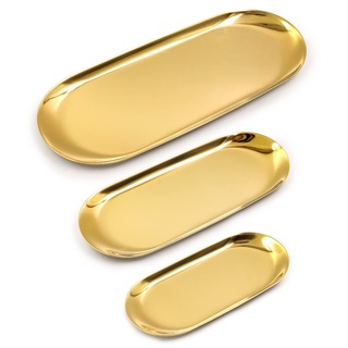 ANZOME Serviertablett kleines Dekotablett Goldene ovale dessertschale schmuckständer Gold Dekoration für zuhause (Set of 18 23 30CM)