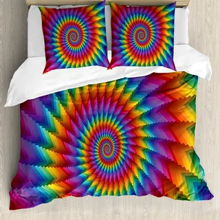 ABAKUHAUS Trippy Bettbezug, Vibrierende Regenbogen-Spirale, Milbensicher Allergiker geeignet mit Kissenbezügen, 155 cm x 220 cm - 80 x 80 cm, Mehrfarbig