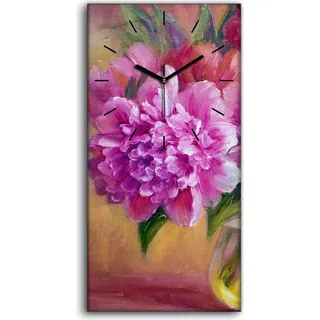 Küche Wohnzimmer Wand Leinwand Uhr 30x60 Gemälde Blumen Pflanzen Kunst - schwarze Hände - Rosa