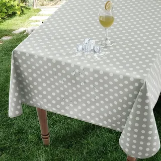 Romanstile Wachstuchtischdecke 140x240 cm Outdoor Tischdecke Grau mit Punkten PVC Tischdecken Wasserdicht Gartentischdecke wetterfest Table Cloth modern deko für Geburtstag,Party,Frühling,Sommer