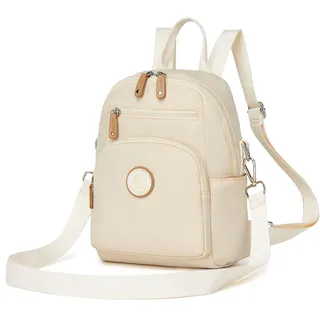 Miss Lulu Damen kleiner Rucksack Mini Cityrucksack Reiserucksack Wasserdichte Casual Daypack Tasche Schultertasche mehrzweck Umhängetasche für Arbeit Studium Reisen Einkauf Beige