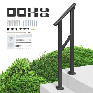 VEVOR Handläufe für Außentreppen, 1–2-stufiges Treppenhandlauf-Set, Übergangsgeländer aus Karbonstahl mit Montagesatz, Treppengeländer für Senioren, Betonstufen & Veranda & Deck, schwarzes Vierkantrohr