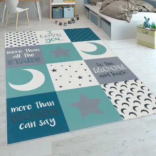Paco Home "Aleyna 101", rechteckig 6 mm Höhe Kurzflor, Kinder Design, Motiv Mond & Sterne, Kinderzimmer,