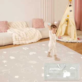 Joypony Krabbelmatte Baby Faltbar, 120 x 120 x 1cm Spielmatte Kinder | Rutschfest & Wasserdicht | Doppelseitige Krabbeldecke mit Tragetasche & vernähten Kanten | Baby Play Mat - Wald