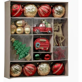 Valery Madelyn 60 Karat traditionelle bruchsichere Weihnachtskugel-Ornamente, Dekoration, rot, grün und Gold, 4-18 cm, thematisiert mit Baumrock (Nicht im Lieferumfang enthalten)