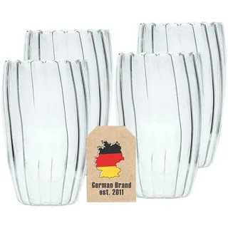Intirilife 4x Doppelwandige Thermo Gläser -Striped Style- 350 ml Füllmenge - Tassen Set 2 teilig- Schwebeeffekt, Mundgeblasen isoliert für Cappuccino Latte hitzebeständiges Tee Kaffee Glas ohne Henkel