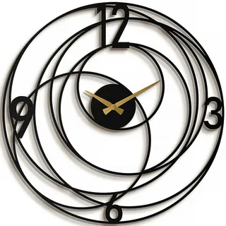 Wanduhr , Schwarz , Metall , 49x49x0.12 cm , 3D-Zahlen , Dekoration, Uhren, Wanduhren