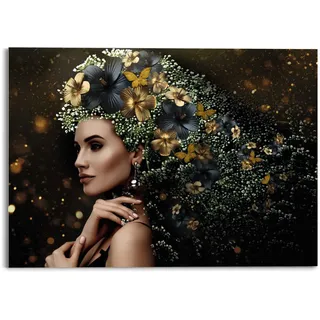 Reinders! Reinders "Glasbild Elegante Frau Blumen - Festlich - Schmetterling - Eleganz", Frau 1 Stk. tlg., farbe bild(er): goldfarben),
