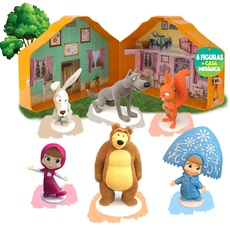 LUPPA Mascha und der Bär, Set mit 6 Spielzeugfiguren + Metallbox aus der Serie Mascha und der Bär