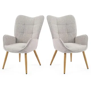MEUBLE COSY Sessel 2er Set Relaxsessel Lehnstühle Polstersessel Einzelsofa mit Holzbein Ohrensessel für Wohnzimmer Schlafzimmer Büro Vanity, Stoff, Beige