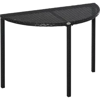 Balkontisch Polyrattan halbrund, 100x50x74 cm, Metallgestell, Schwarz, wetterfest, platzsparend an der Wand, belastbar bis 50 kg - Schwarz