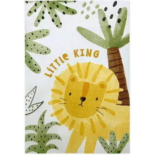 Kinderteppich KAYOOM "Wonder 127", gelb, B:115cm H:8mm L:160cm, Polyester, Teppiche, Kinderteppich, Kurzflor, Vegan, Fußbodenheizungsgeeignet, Dschungel, Löwe