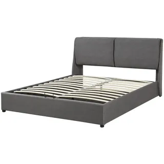[en.casa] Polsterbett Lunner Doppelbett mit Bettkasten 160 x 200 cm Dunkelgrau - Dunkelgrau