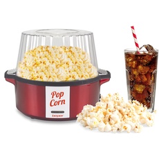 BEPER P101CUD050 Popcornmaschine, 700 W, Antihaftbeschichtung, Kochen mit Butter/Öl, drehbarer Schaufel aus Stahl, Deckel verwandelt sich in eine Schale, Löffel im Lieferumfang enthalten, Rot