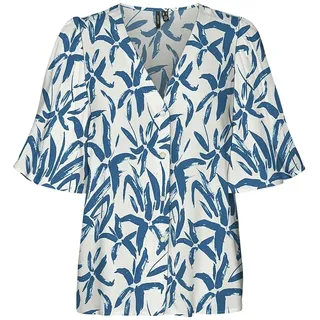 Vero Moda Zana Kurzarm-bluse - Cloud Dancer / Aop Ibiza Blue Strokes - XL